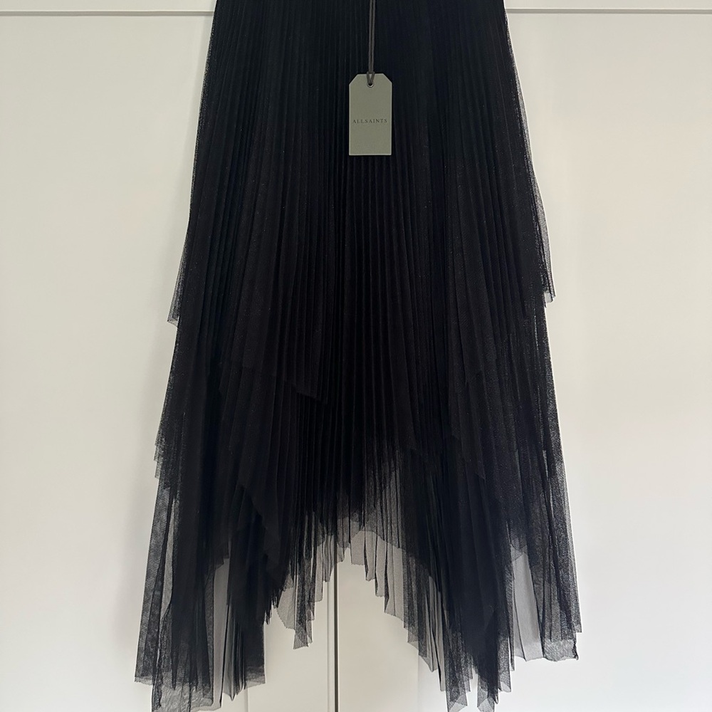 All Saints Black Layered Midi Skirt